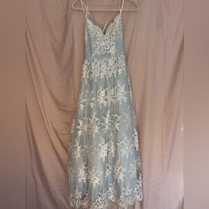 Elegant Lace Overlay Blue Dress